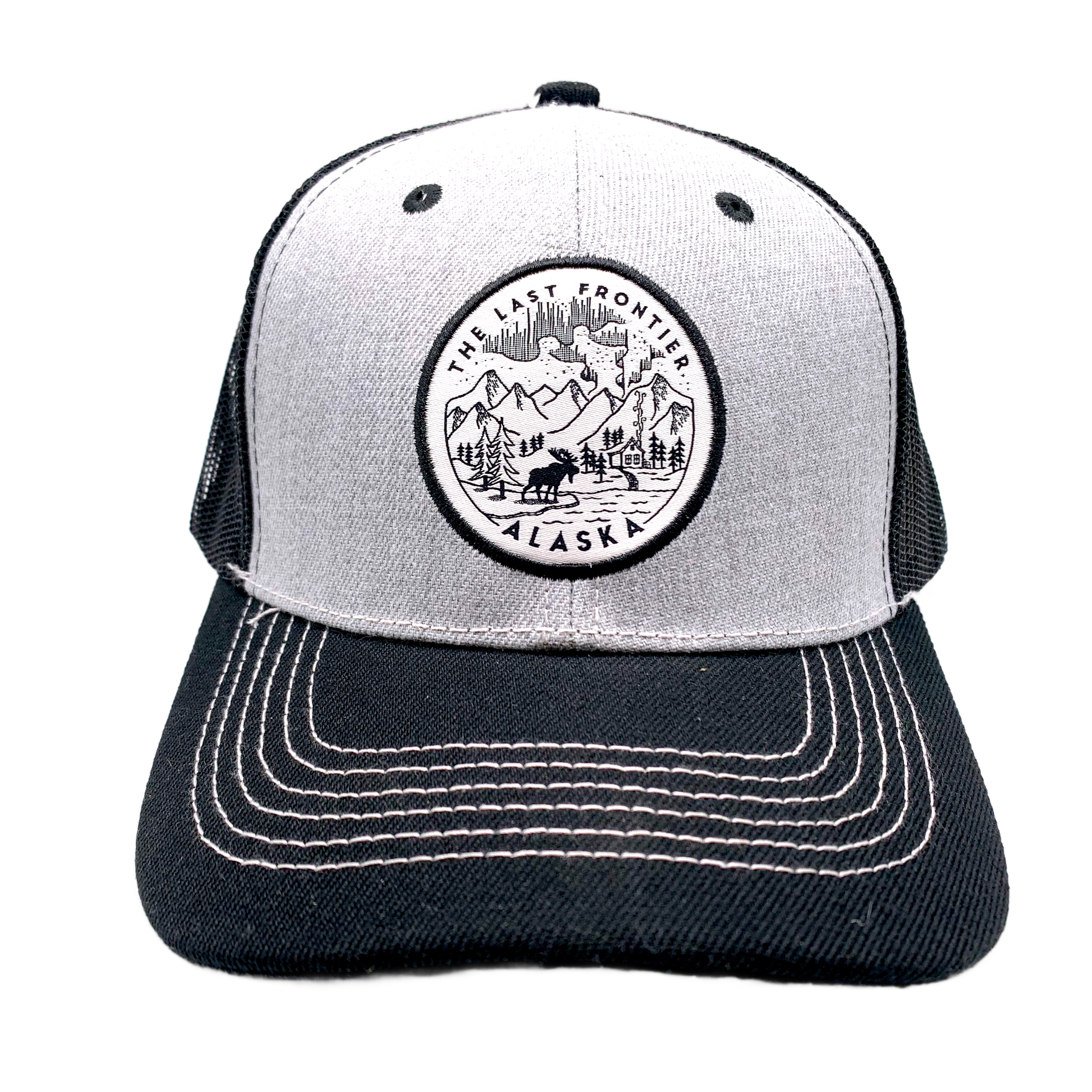 Last Frontier Line Art Alaska Mesh Baseball Cap