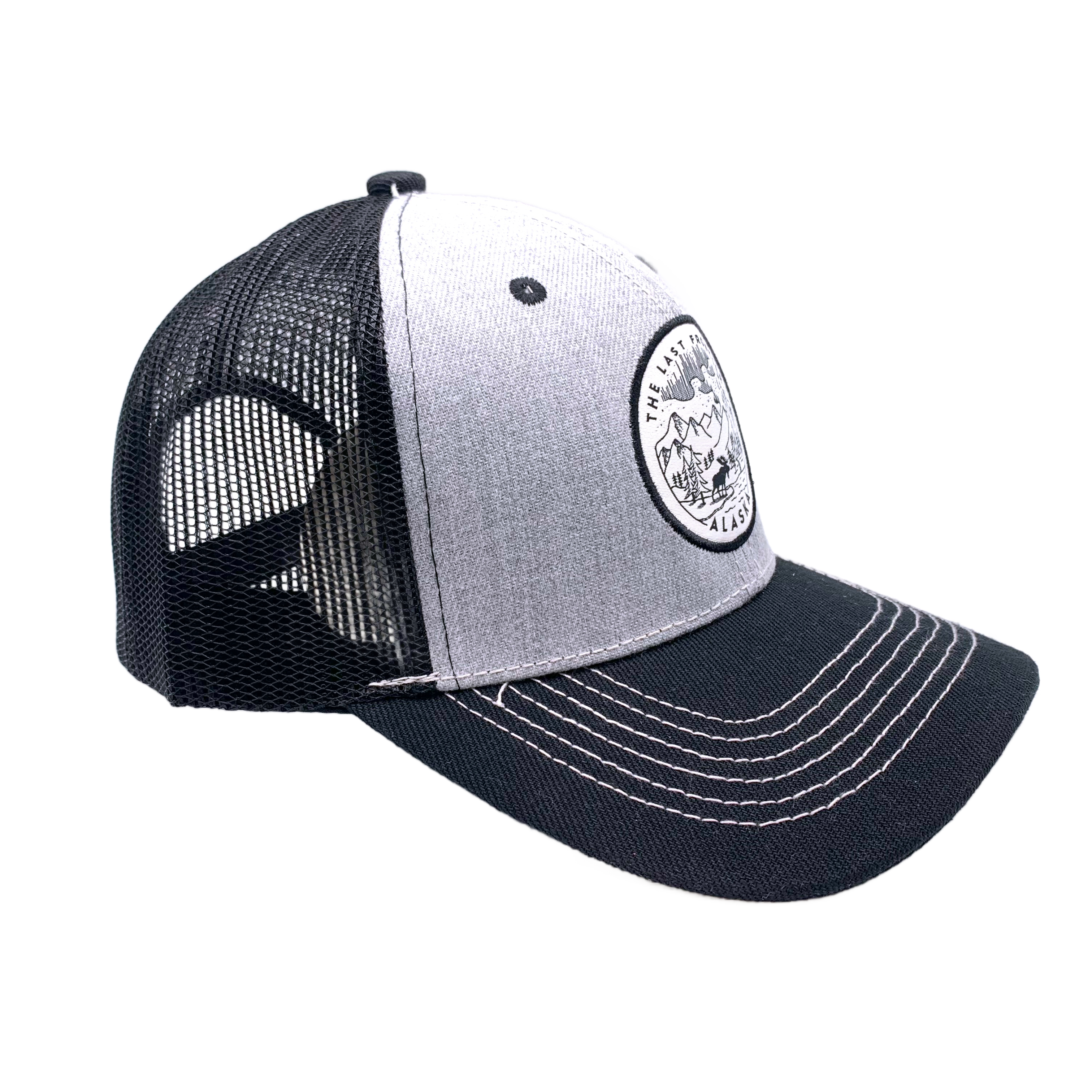 Last Frontier Line Art Alaska Mesh Baseball Cap