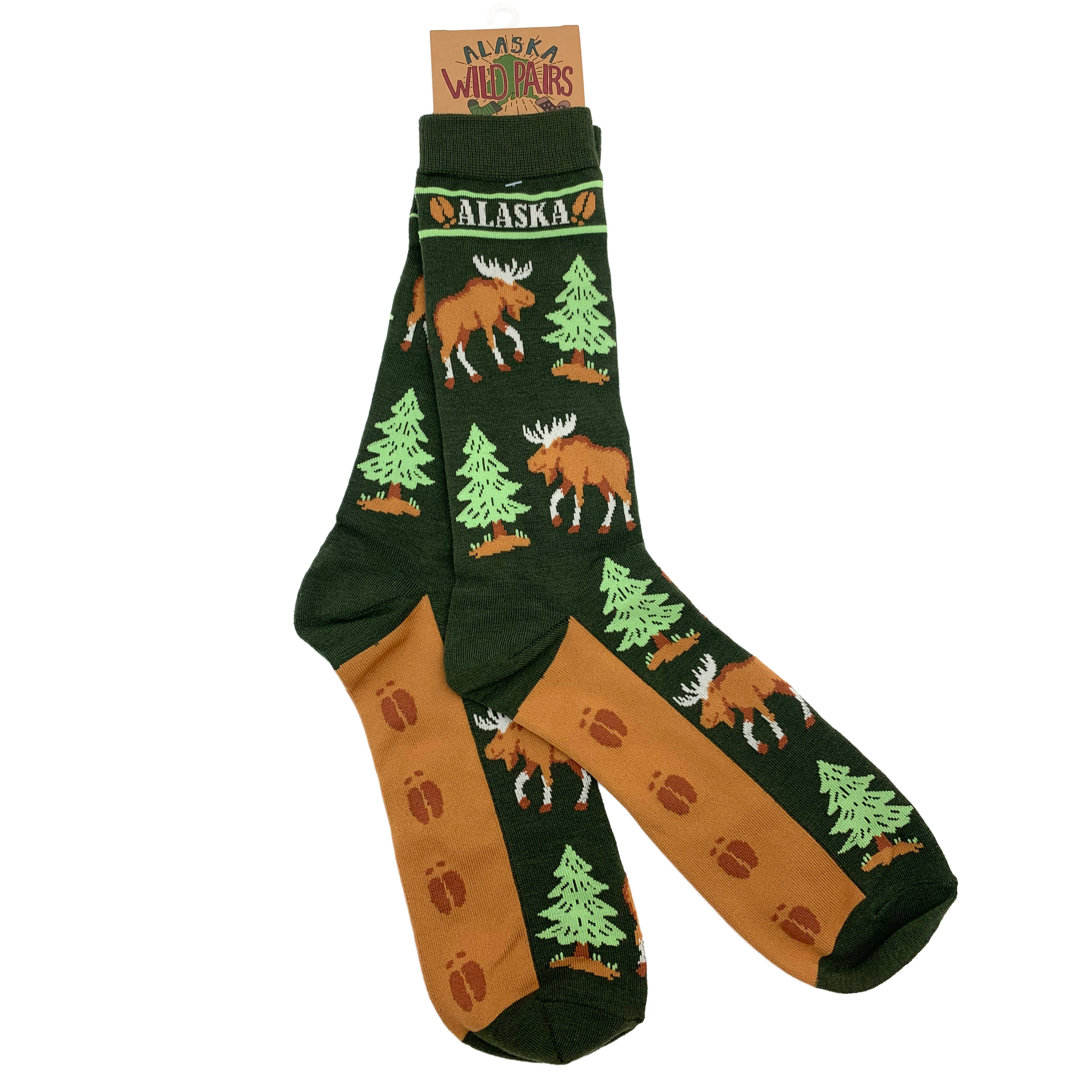 Moose Pine Green and Brown Alaska Socks