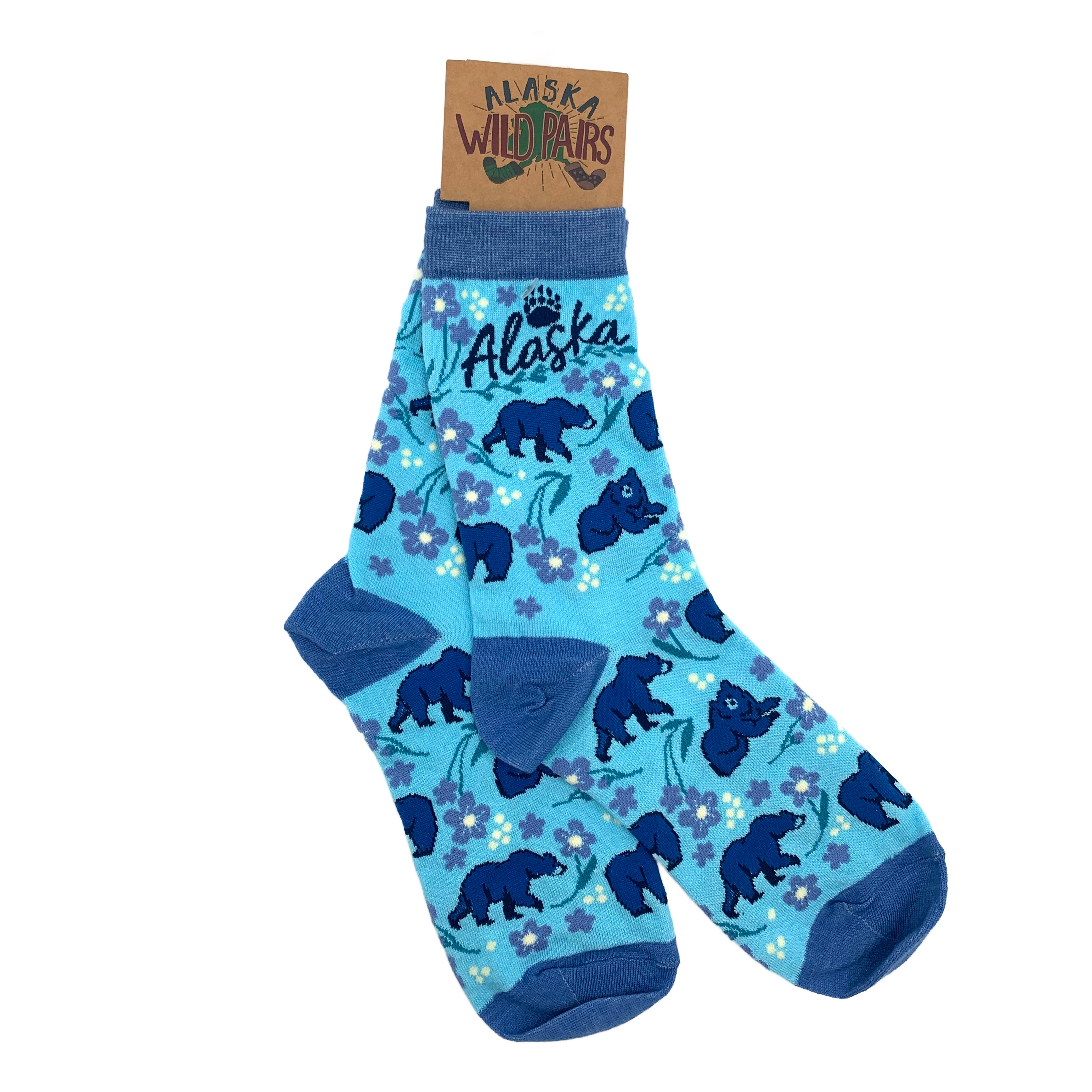 Blue Bears and Flowers Alaska Socks