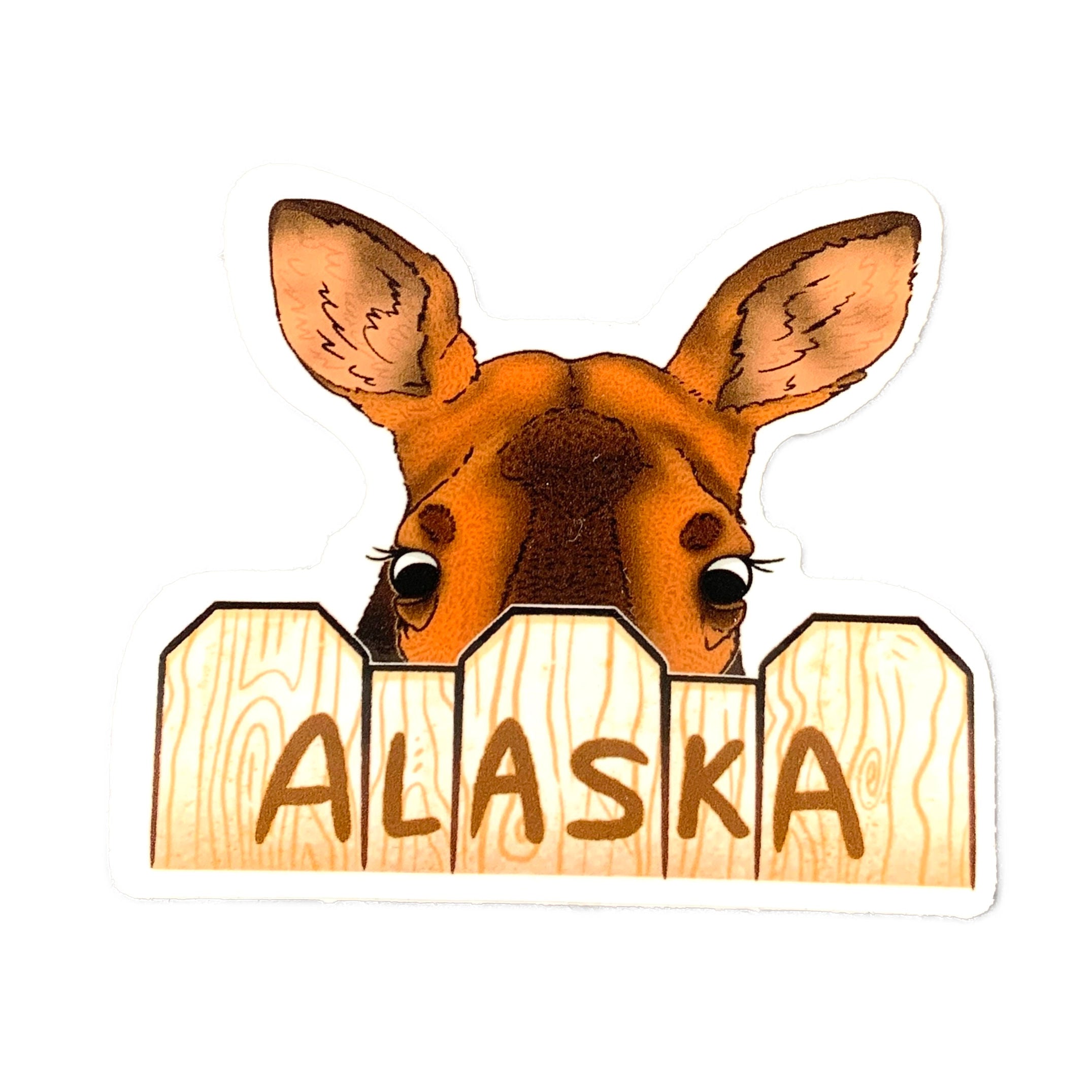 Moose Over Fence Alaska Sticker