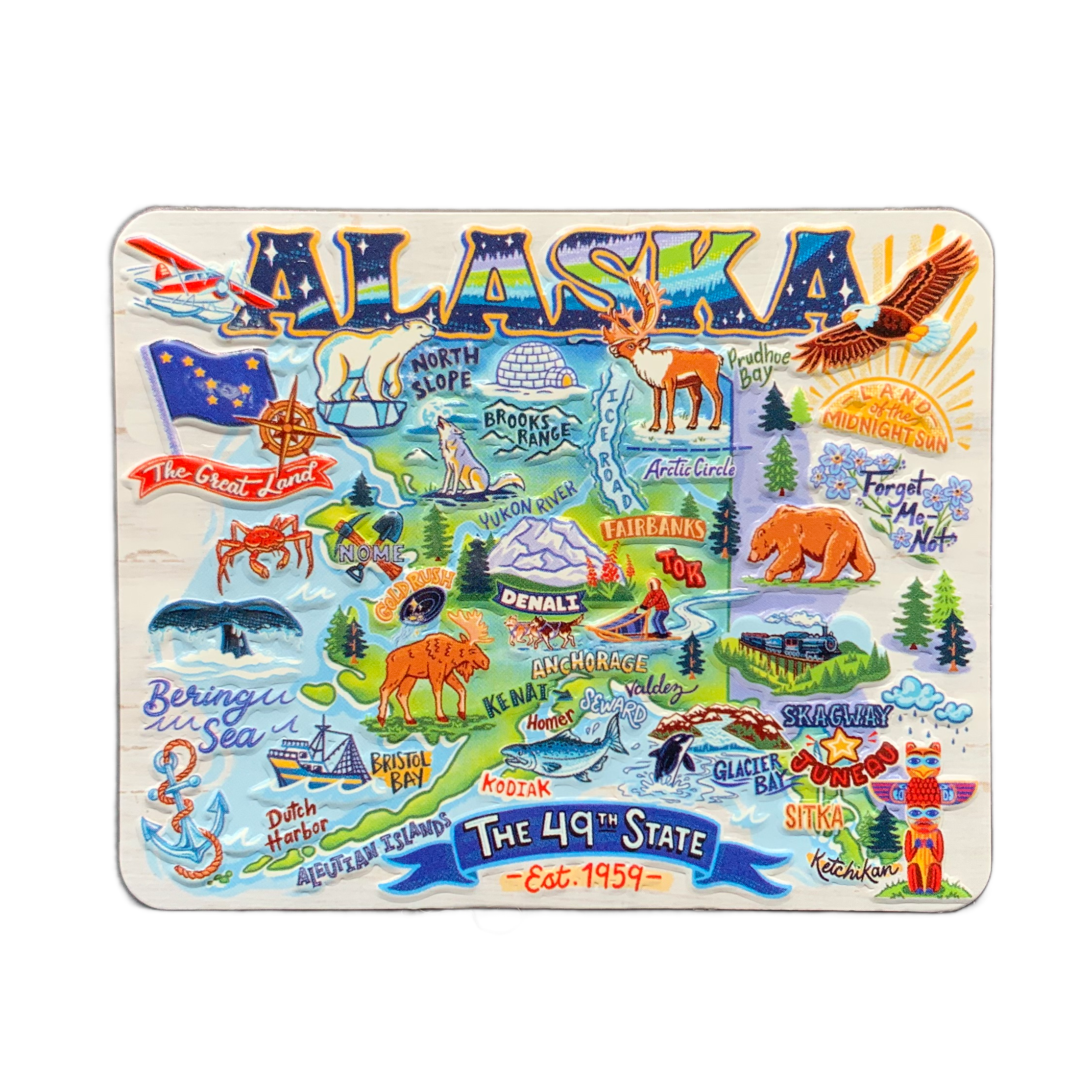 Alaska Map Stamped Metal Magnet